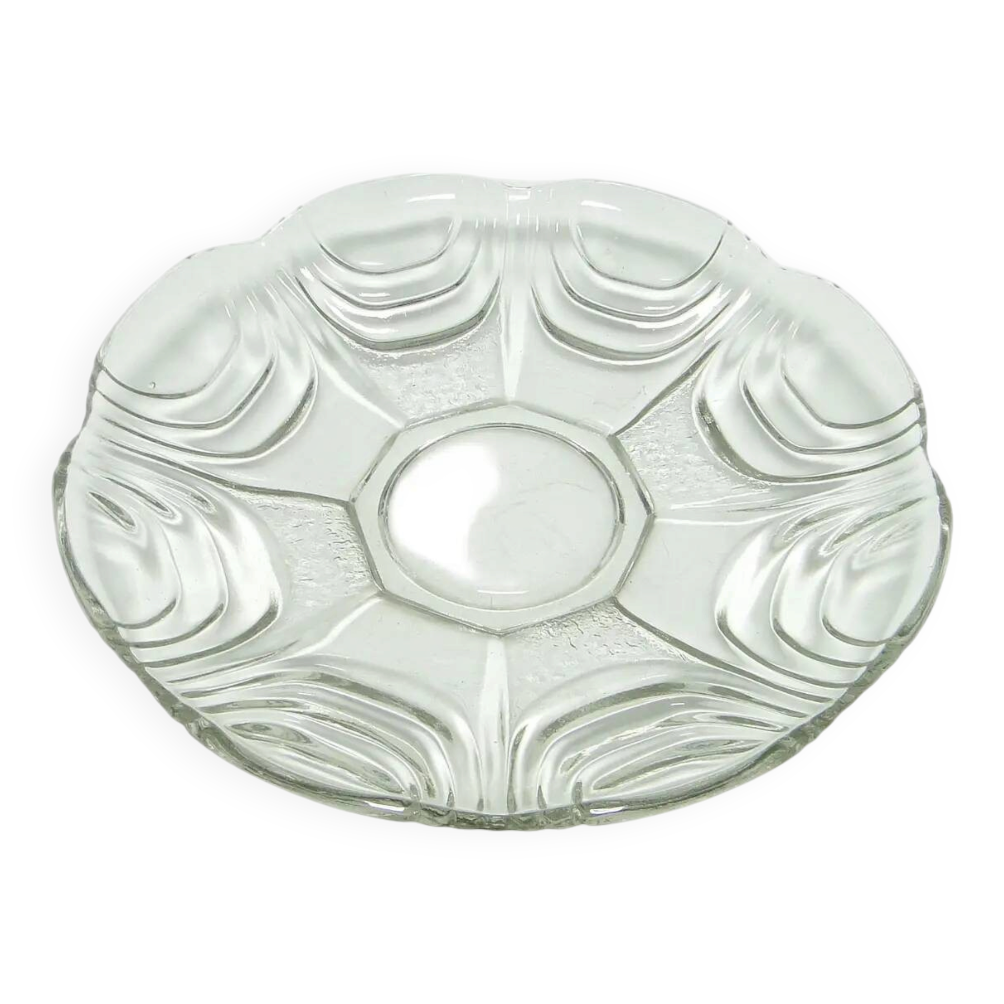 Dish, modernism, transparent glass, Huta Hortensja, Poland, 1950s