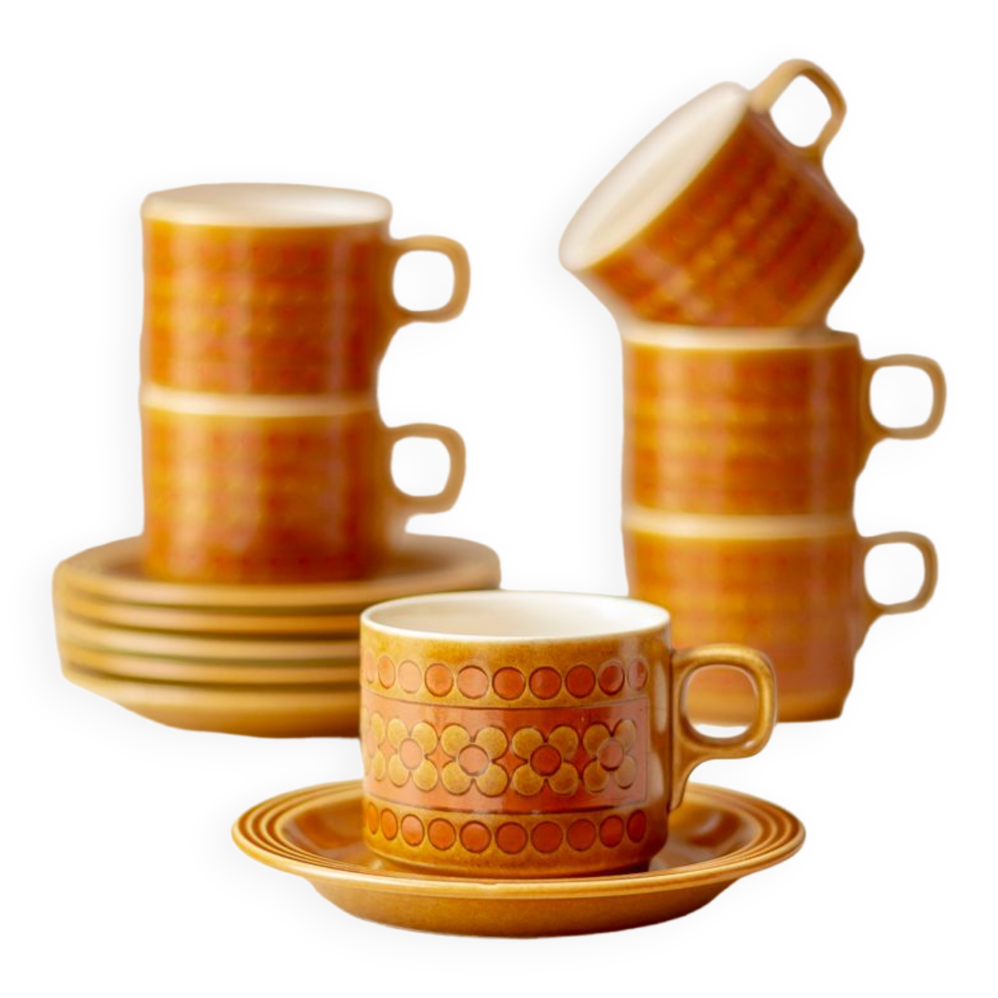 6 cups with sub-cups - vintage pattern - Hornsea England model Saffron
