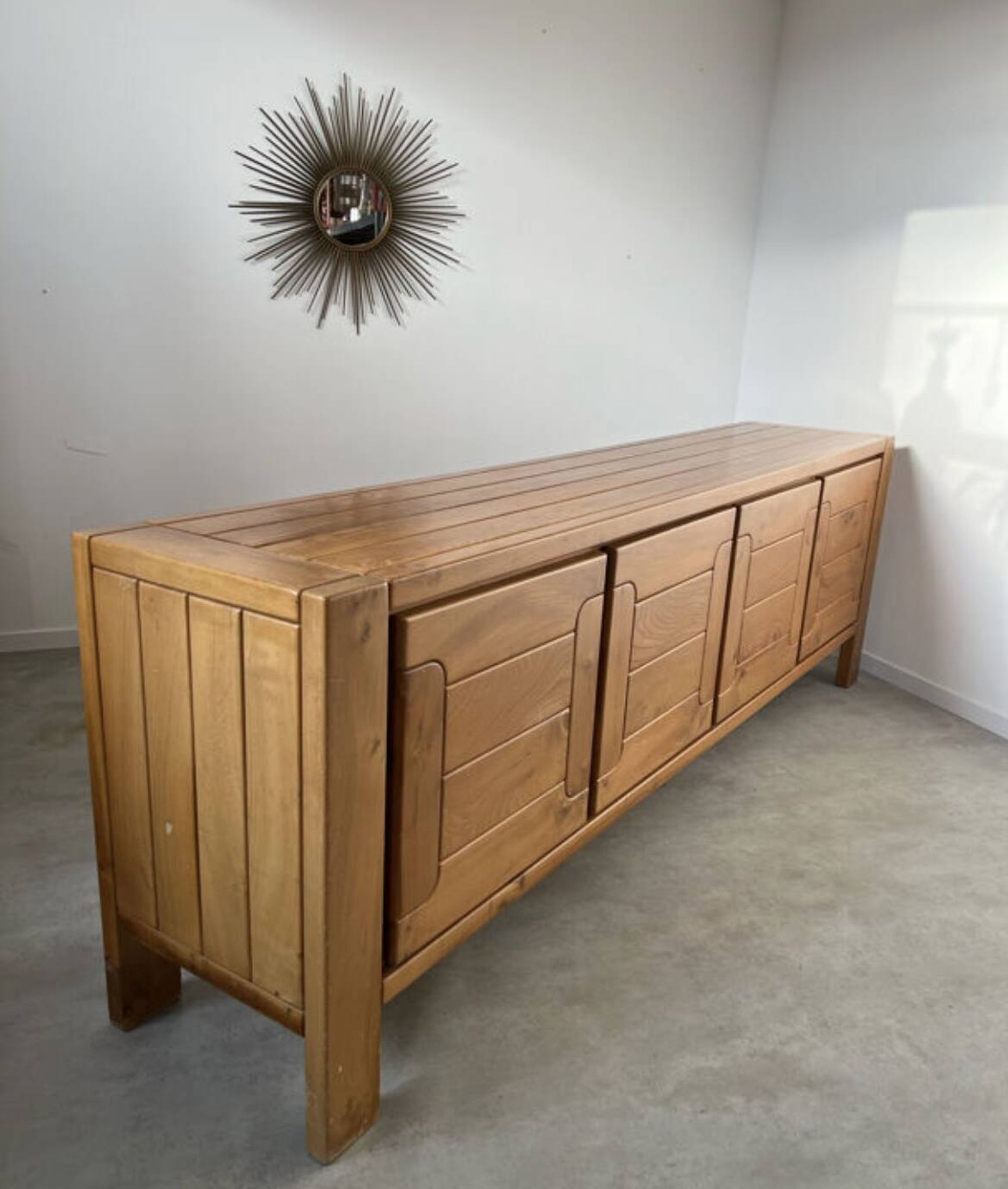 Large sideboard Regain in solid elm wood XXL 4 doors 70s