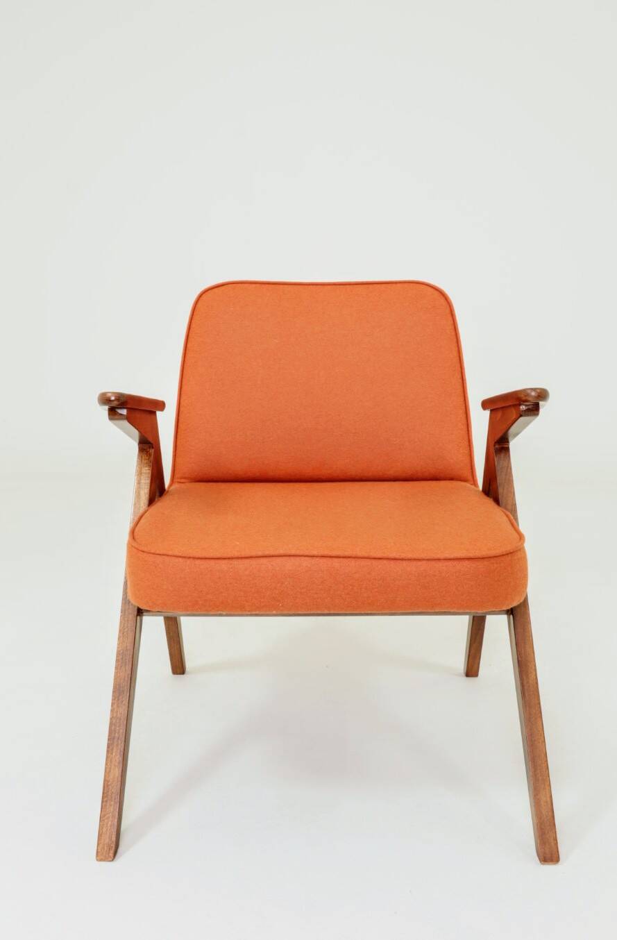 Scandinavian orange papaya wool armchair 1960