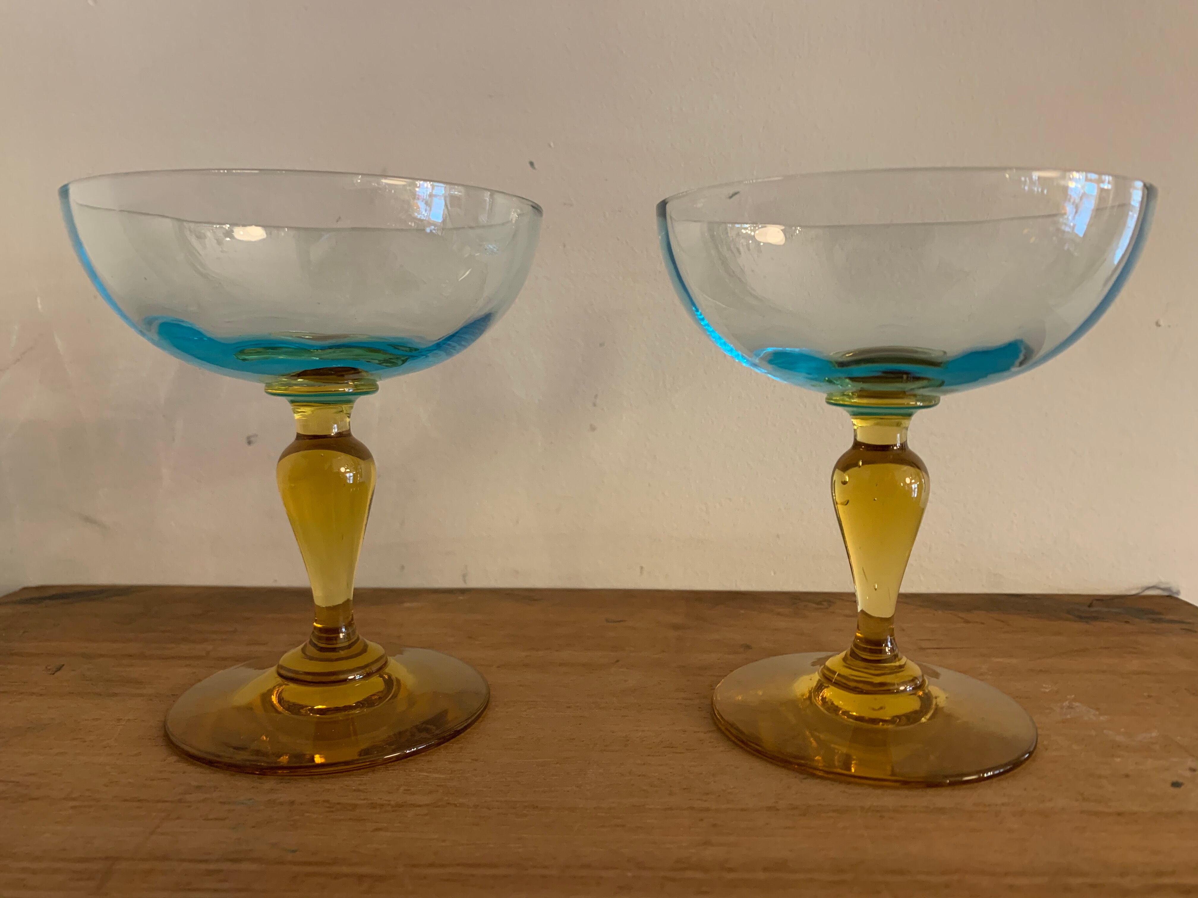 Lot of 6 blown crystalline glasses, walking and colorful Georges Sand