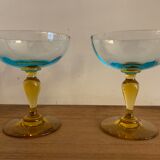 Lot of 6 blown crystalline glasses, walking and colorful Georges Sand