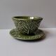 Bowl with saucer vintage slurry green Portugal cabbage leaf