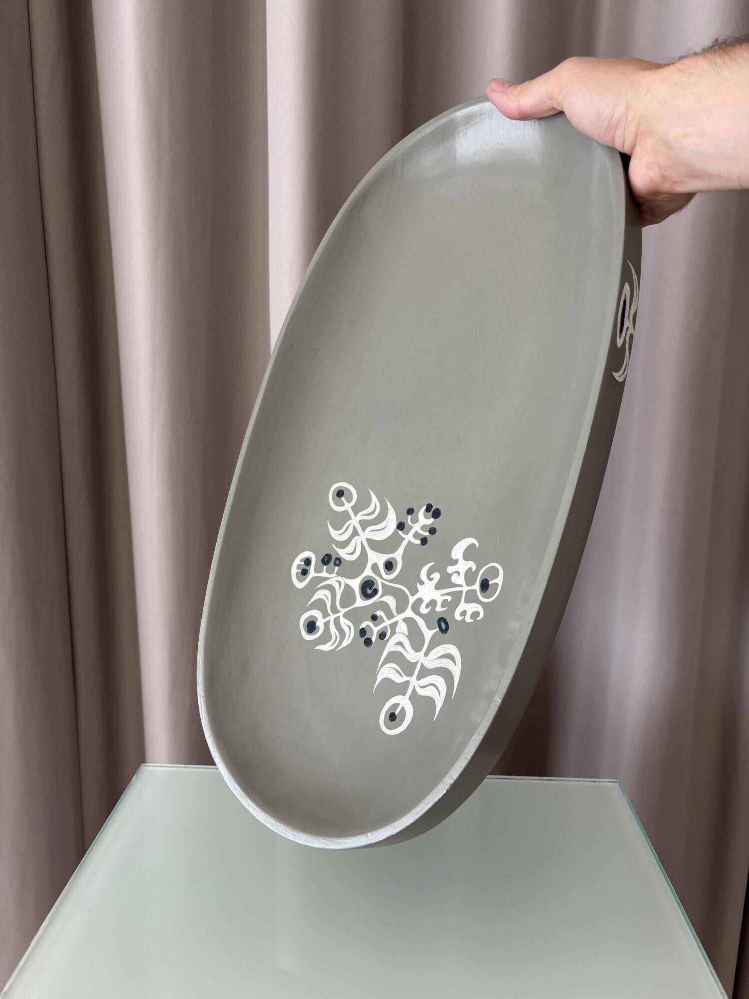 Vintage Hand-Painted Wooden Serving Tray | Scandinavian Folk Art | 43 cm