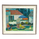 Huile sur toile suédoise d'époque mi-siècle – « Cottage d'été » par Carl Magnus Lindqvist – Vintage et encadrée