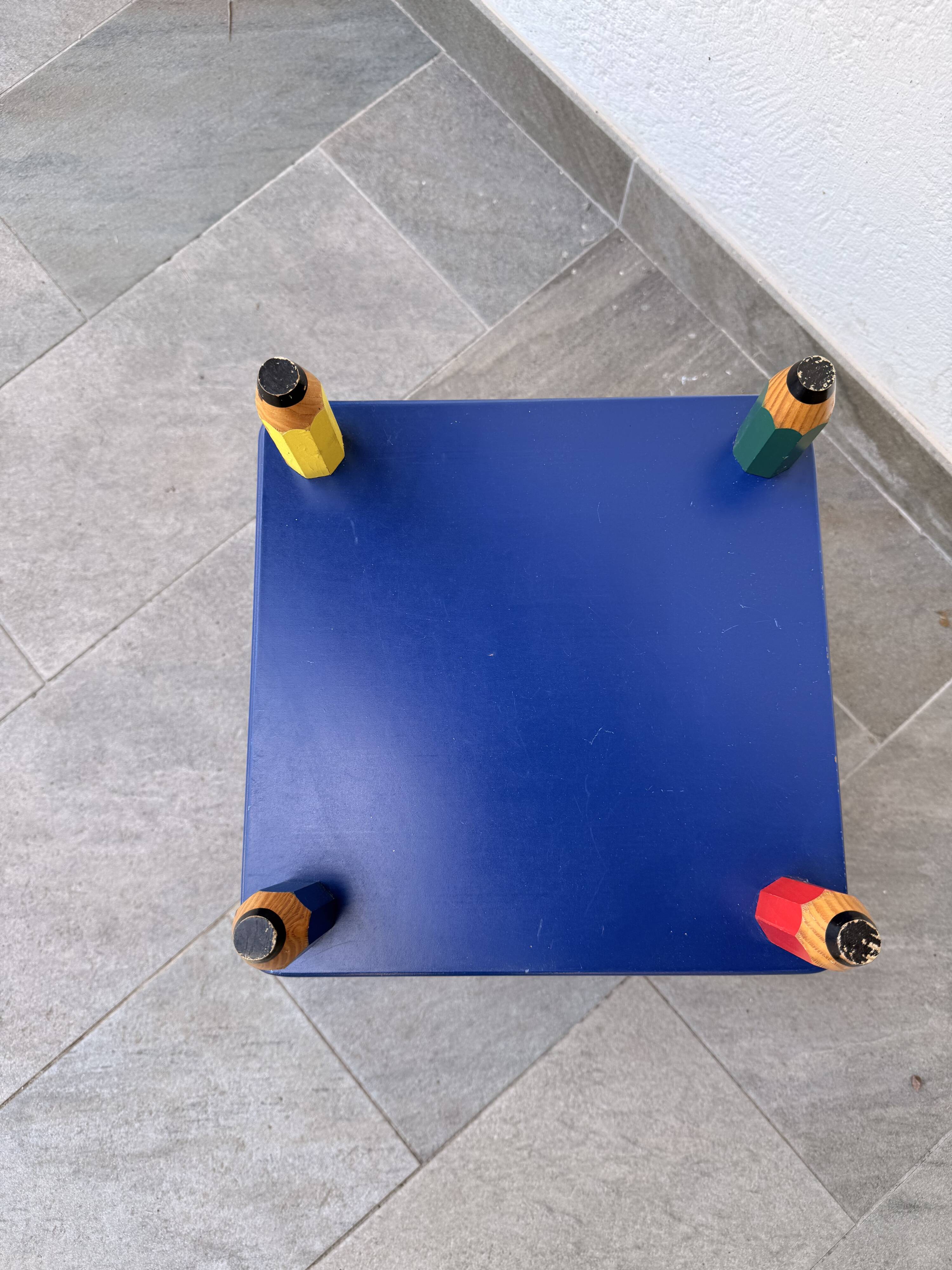 1980s side table with crayons, attributed to Pierre Sala.