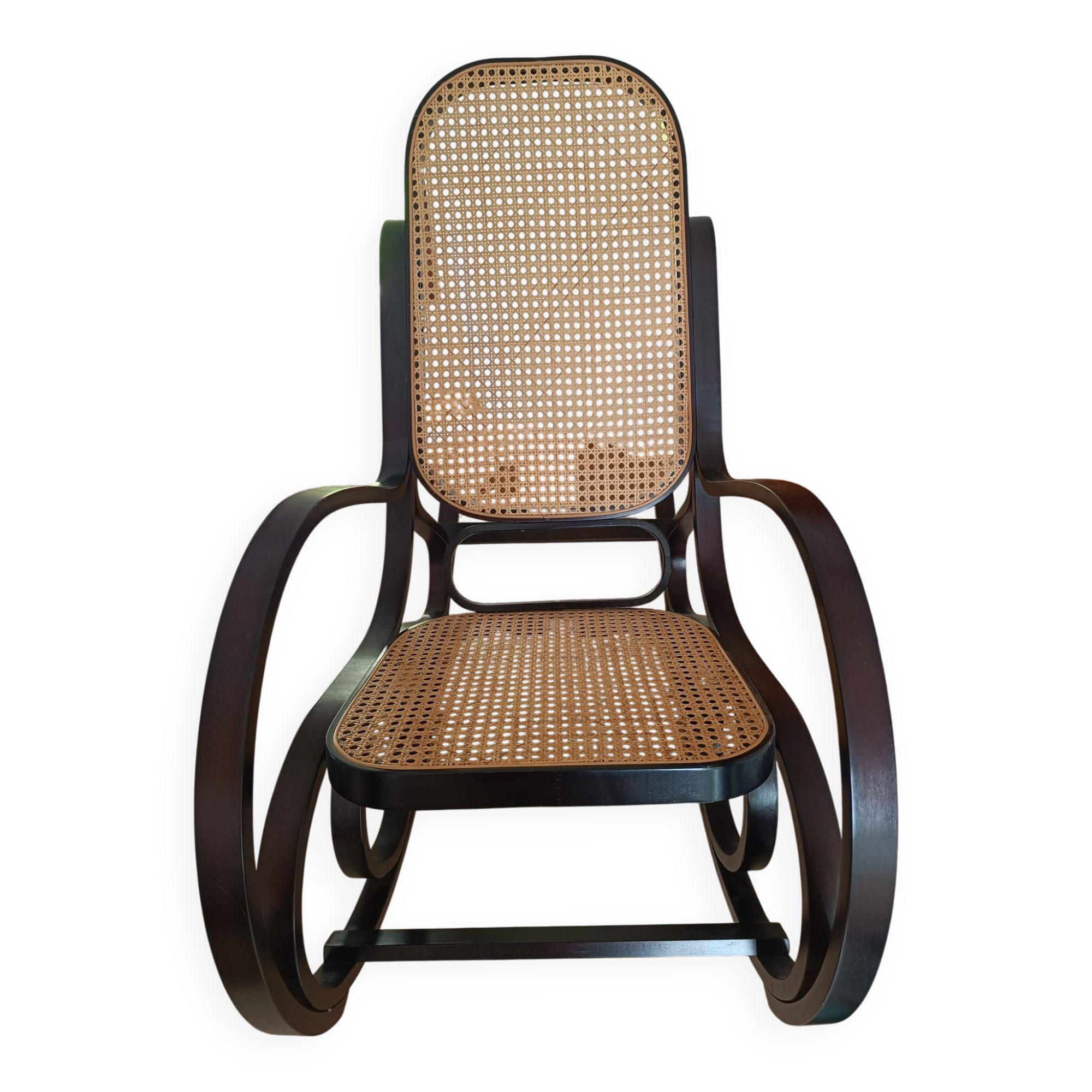 Rocking-chair en bois et cannage