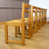 6 vintage chairs in elm - set assisi straw 1970 / 1980