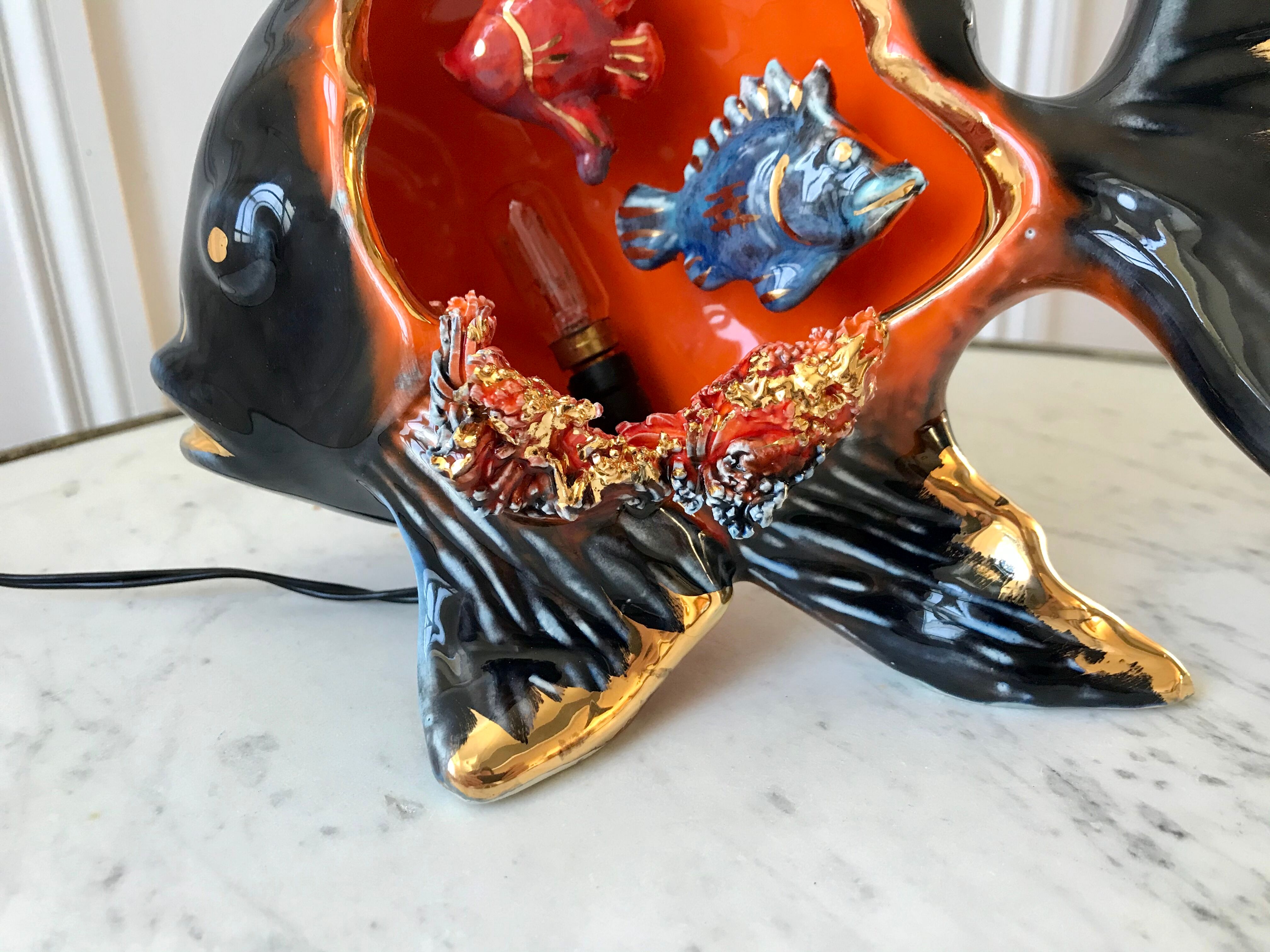 Fish lamp Vallauris vintage 70s