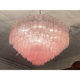 Contemporary pink "tronchi" murano glass chandelier in venini style