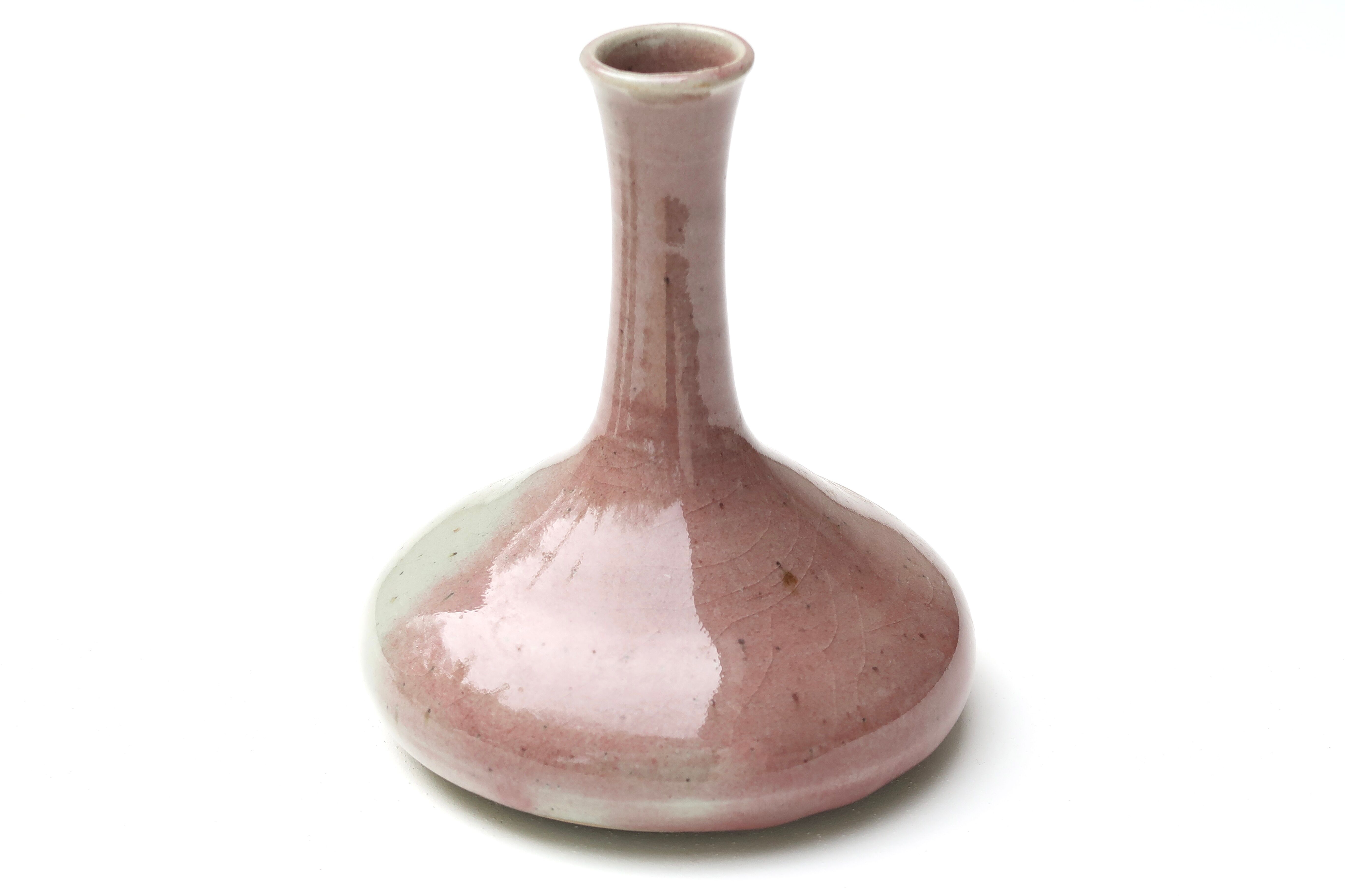 Set of 3 vases and ceramic box in mauve pink tones, 70s