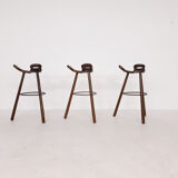 Set of 3 Spanish Brutalist bar stools, 1970's