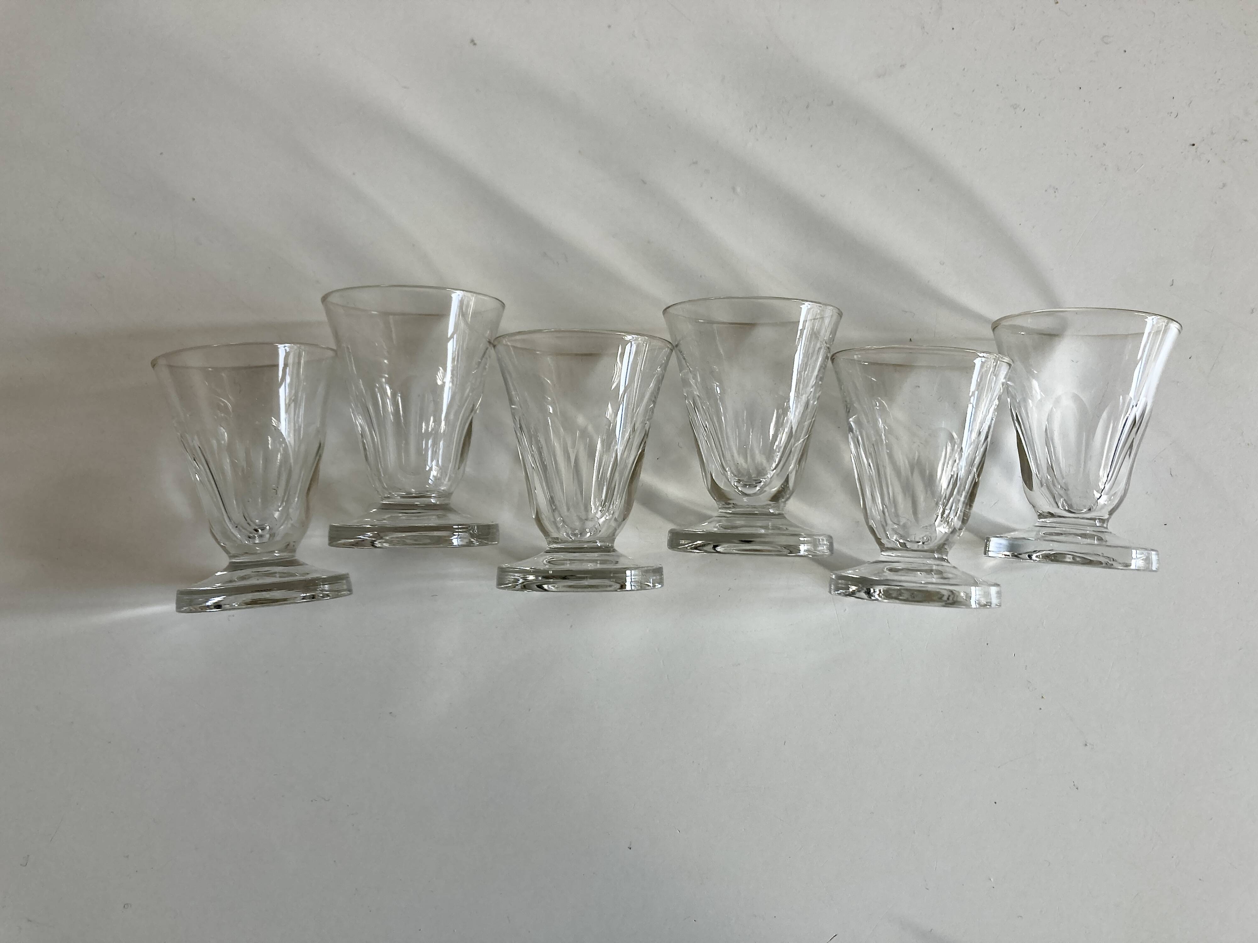 Set de 6 verres shots modernistes en cristal taillé côtes plates 1950