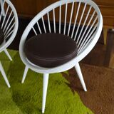 Pair of Scandinavian Armchairs, Wood and Leather
