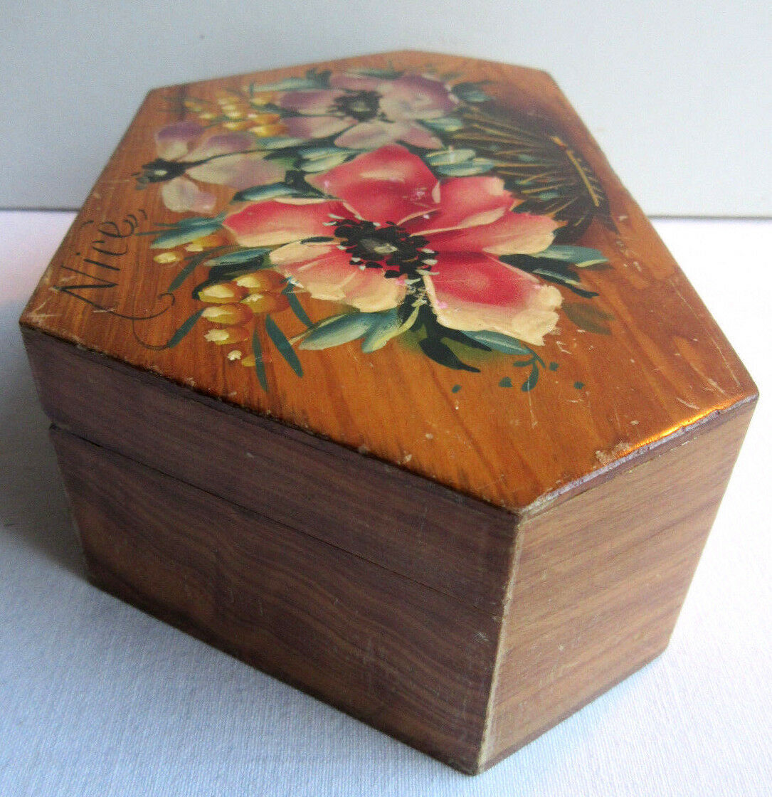 Art Deco jewellery box painted olive wood from Mimosa and Anémones, NICE