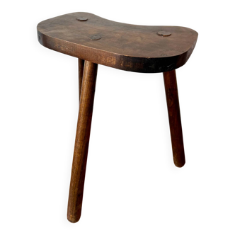 Tabouret tripode haut en bois massif