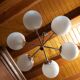 Chrome Sputnik chandelier and white frosted glass globes
