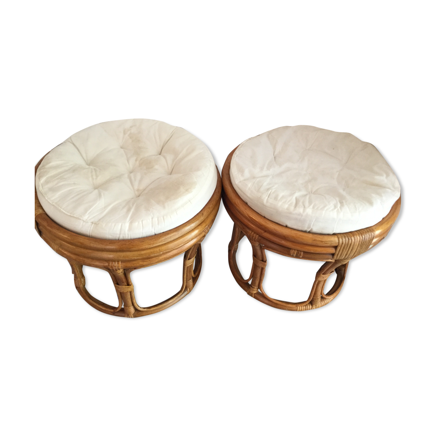 Vintage rattan poufs