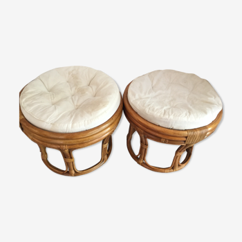 Vintage rattan poufs