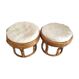 Lot de 2 poufs en rotin vintage
