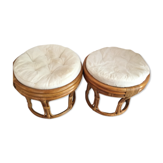 Lot de 2 poufs en rotin vintage