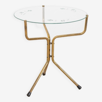 Table basse vintage des années 1950 avec design italien en verre décoré