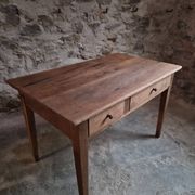 French antique dining table in cherry wood with two drawers, circa 1880–1920.