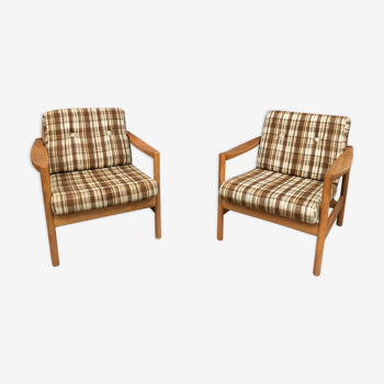 Paire de fauteuils scandinave tissu carreaux