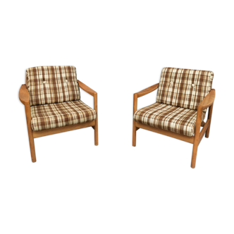 Paire de fauteuils scandinave tissu carreaux