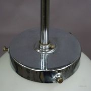 Functionalist suspension in Bauhaus style with opaline glass shade.
