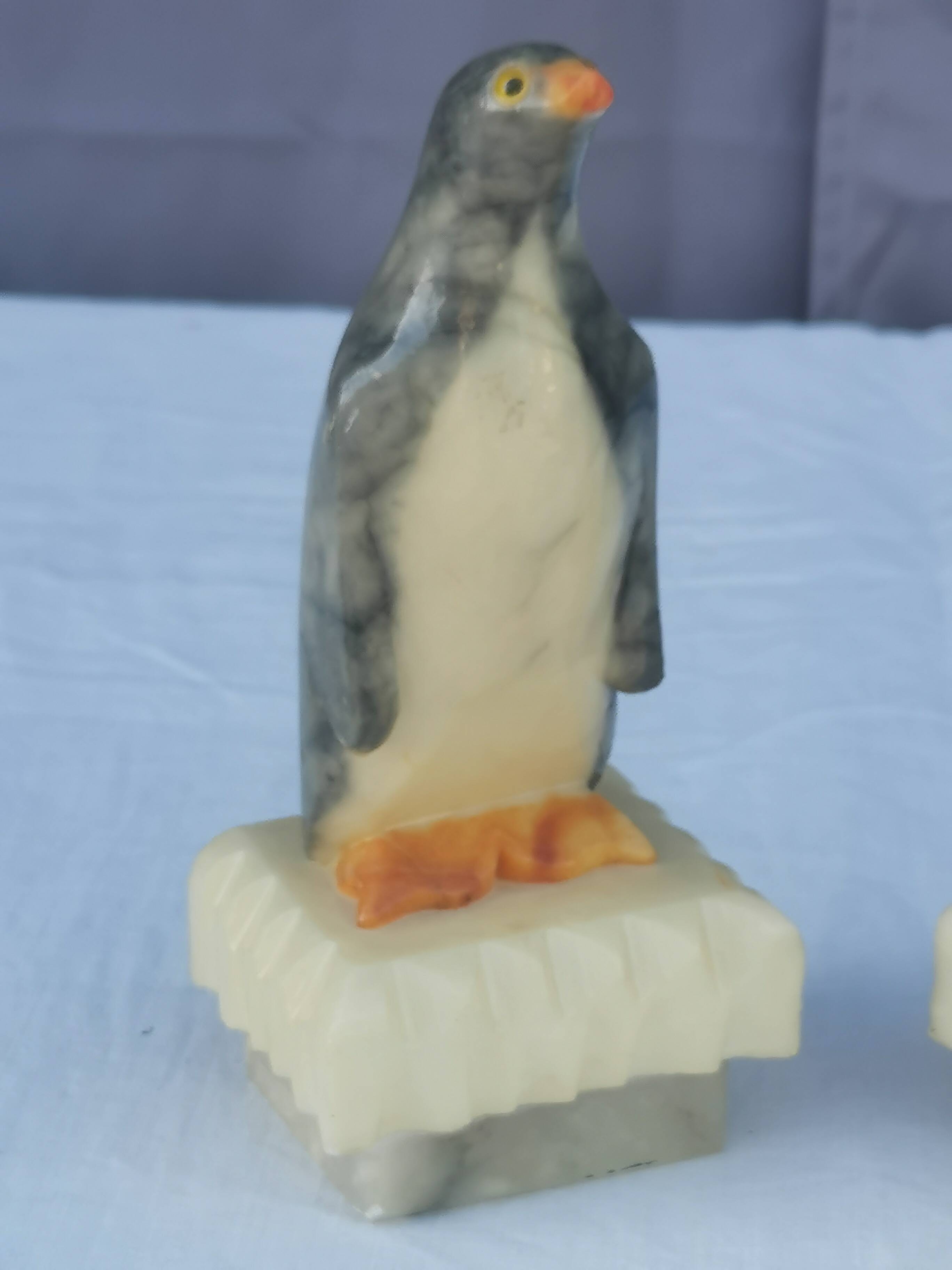 Pair of “penguins” bookends in alabaster