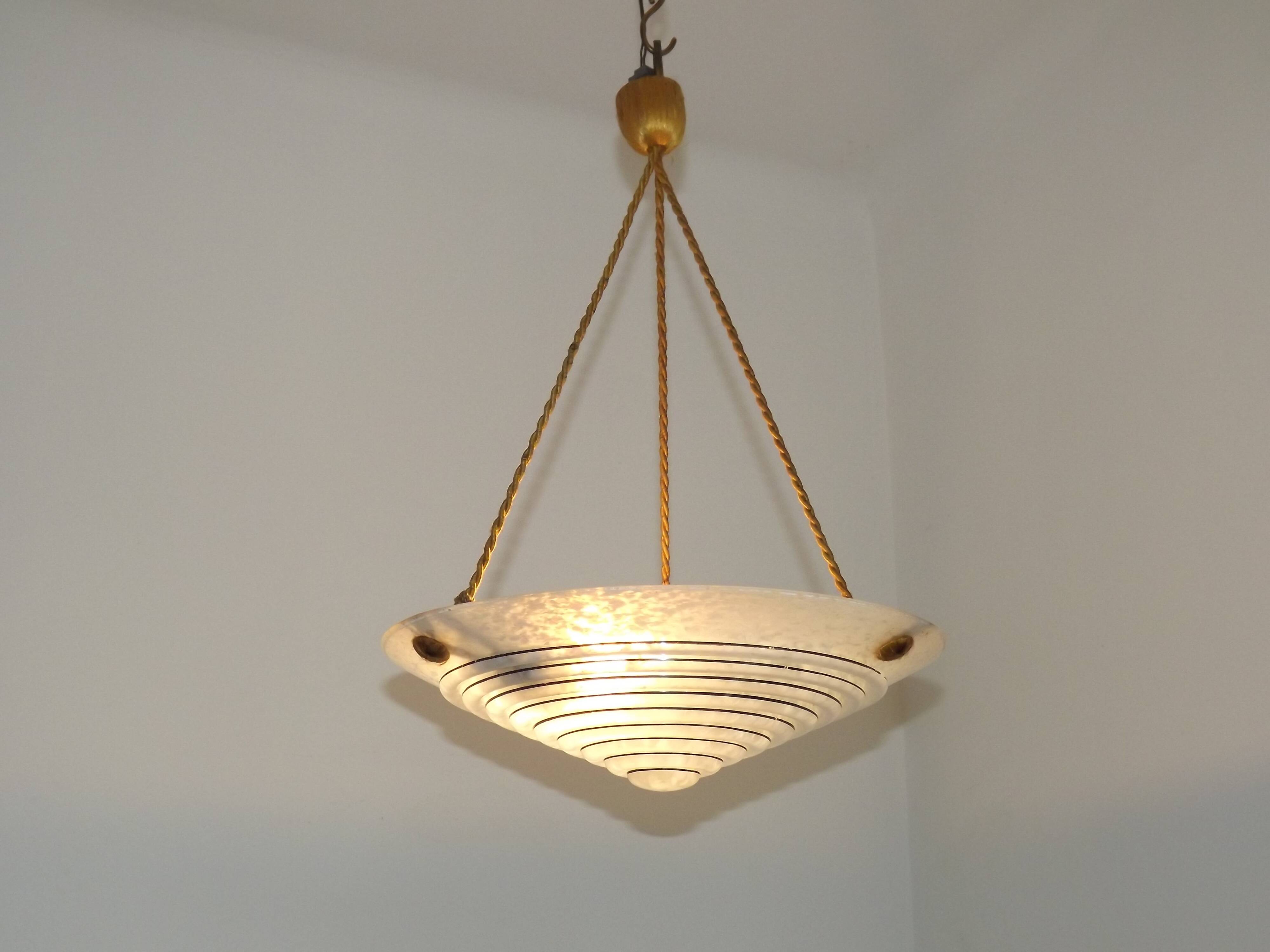 French Vintage Art Deco Style Hanging Ceiling Light – Clichy Glass Shade