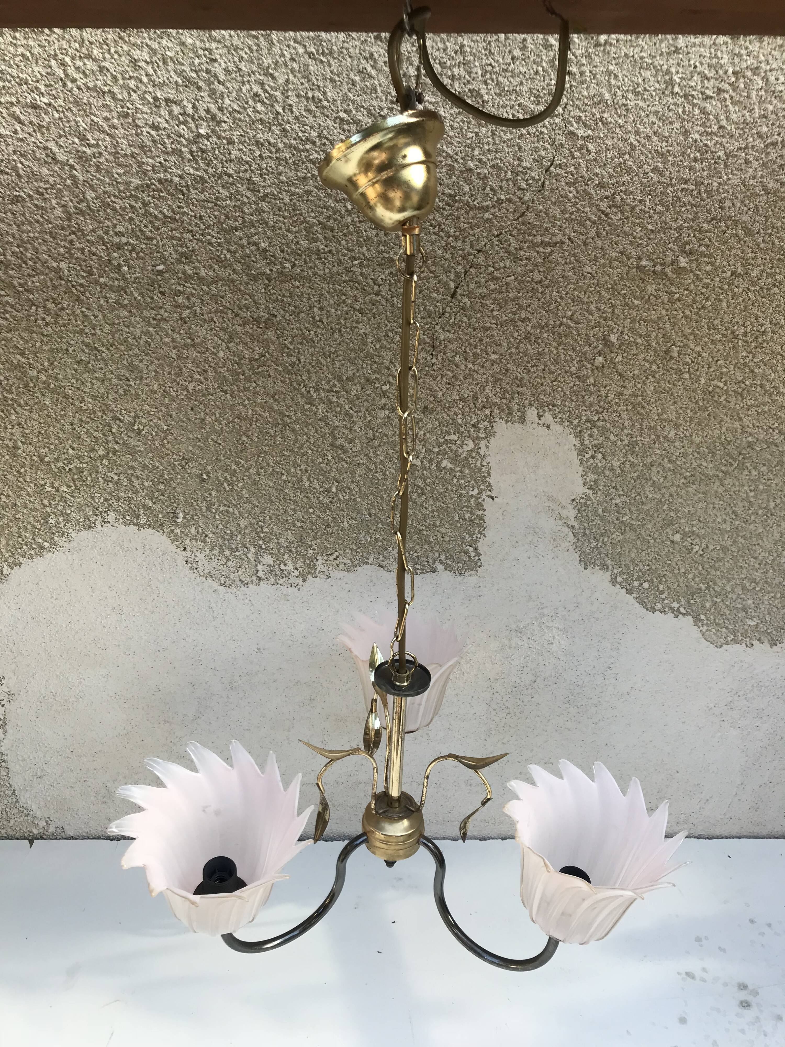 Chandelier 3 arm metal gold old vintage rose