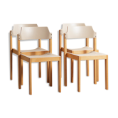 Lot of 4 chairs in solid beech, seated and back restored