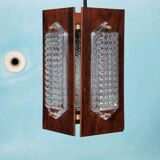 Vintage wooden and glass suspension Flygsfors Facette, glass lamp.