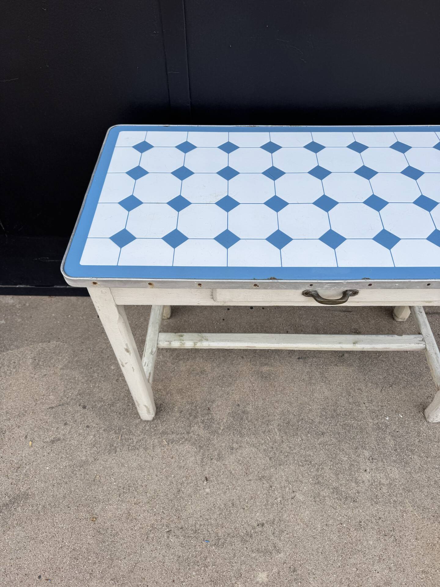 Table cuisine bois tôle émaillée années 50