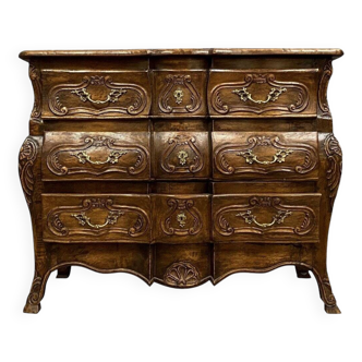 Louis XV style curved Tombeau chest of drawers in solid wood