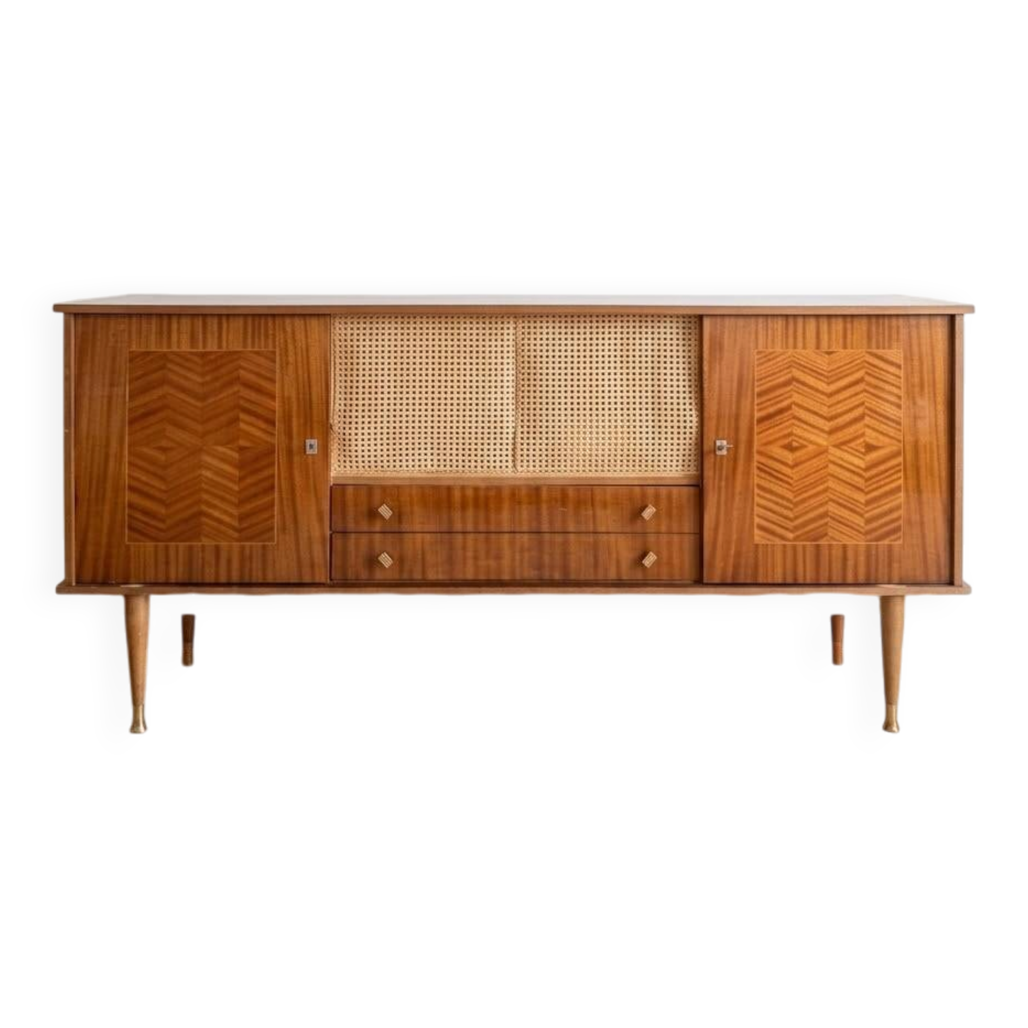 Vintage Scandinavian wooden buffet with marquetry.