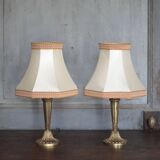 Pair of bronze lamps with fabric shades, bedside lamp.