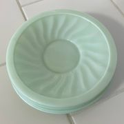 Set of 4 mint green opaline saucers with a swirl pattern, made in France.