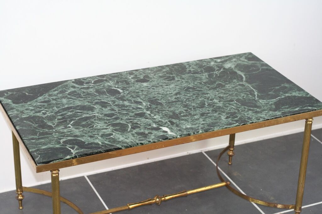 Green marble coffee table and vintage brass gold metal 60s