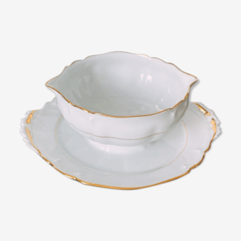 Porcelain saucière Limoges white and gold