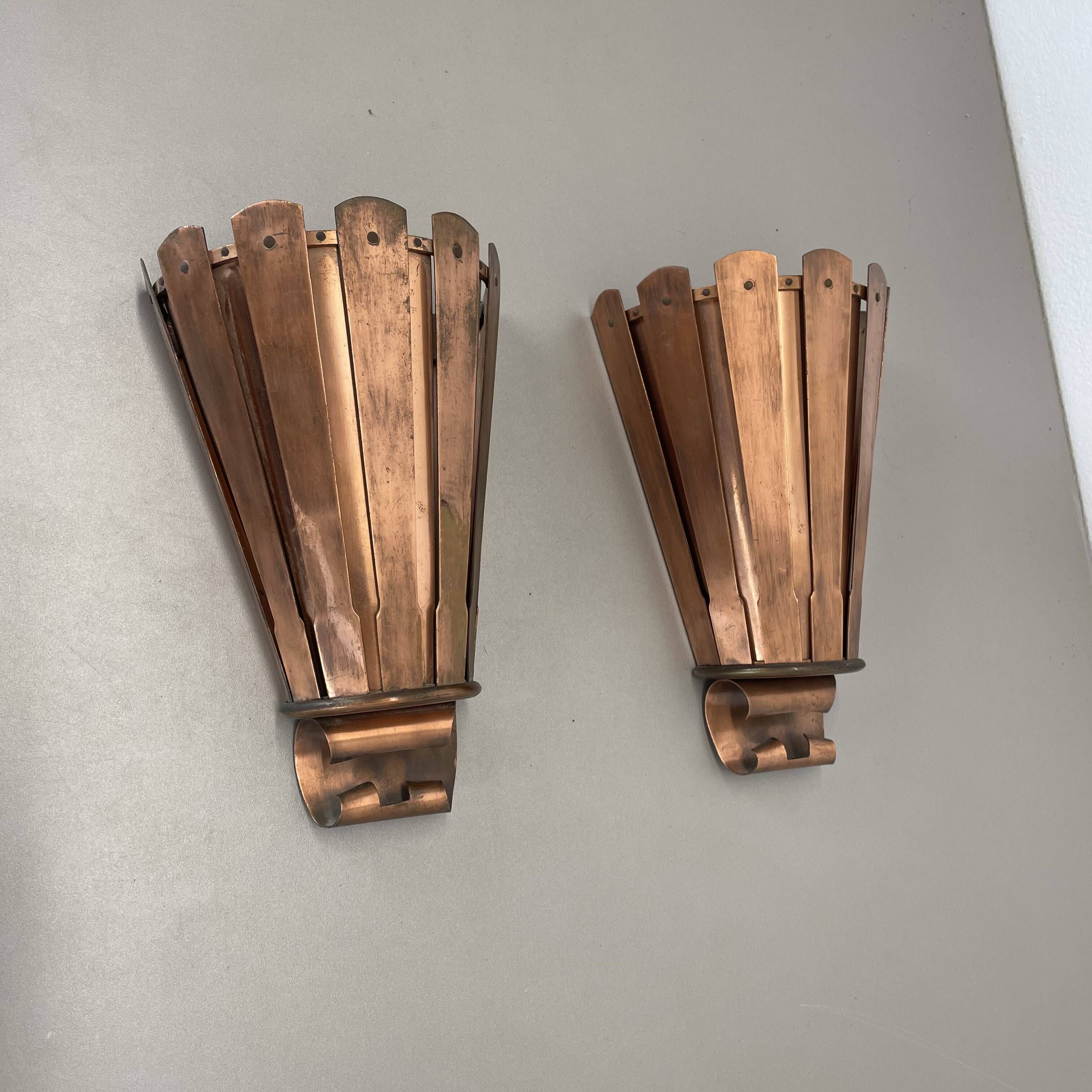 set of 2 copper 25cm Gio Ponti Style Theatre Wall Light Sconces, Italy 1950