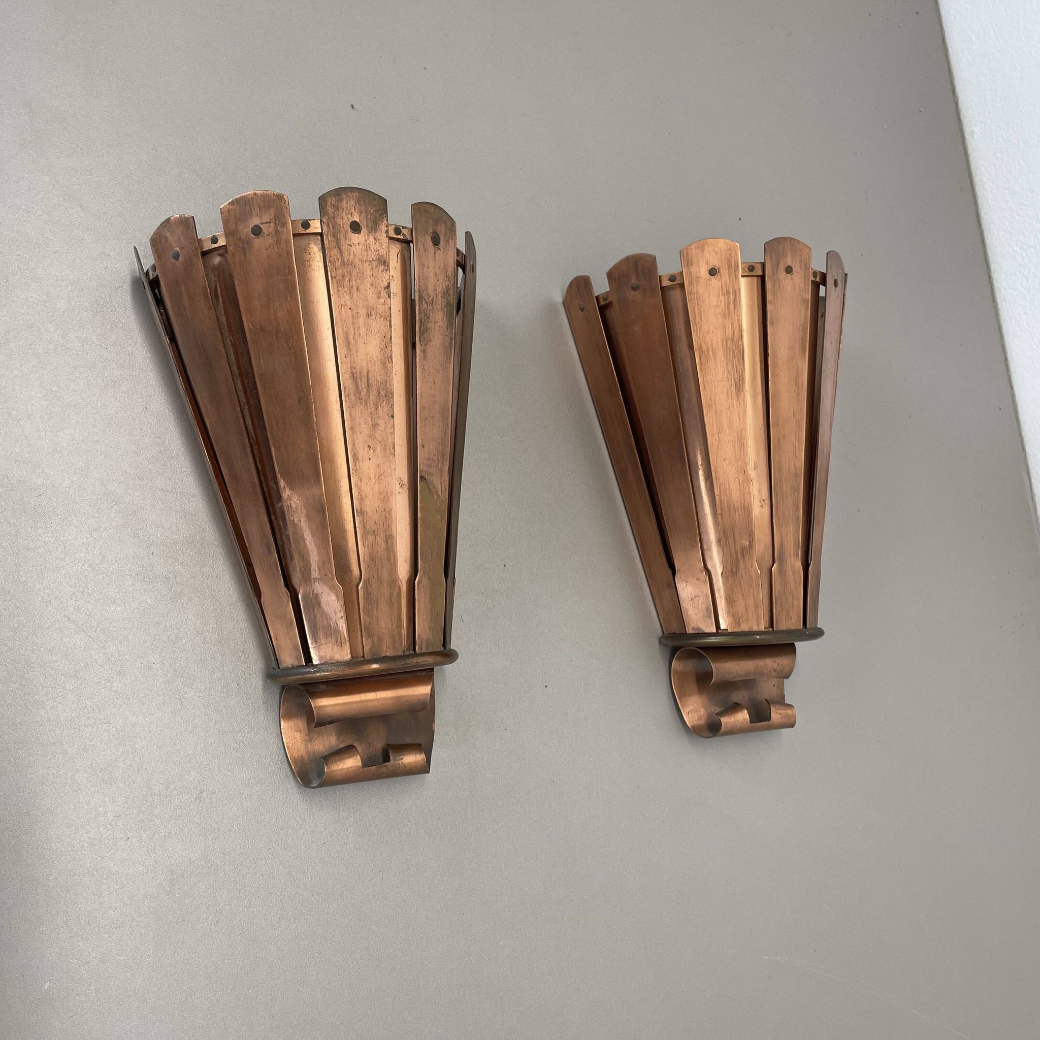 set of 2 copper 25cm Gio Ponti Style Theatre Wall Light Sconces, Italy 1950