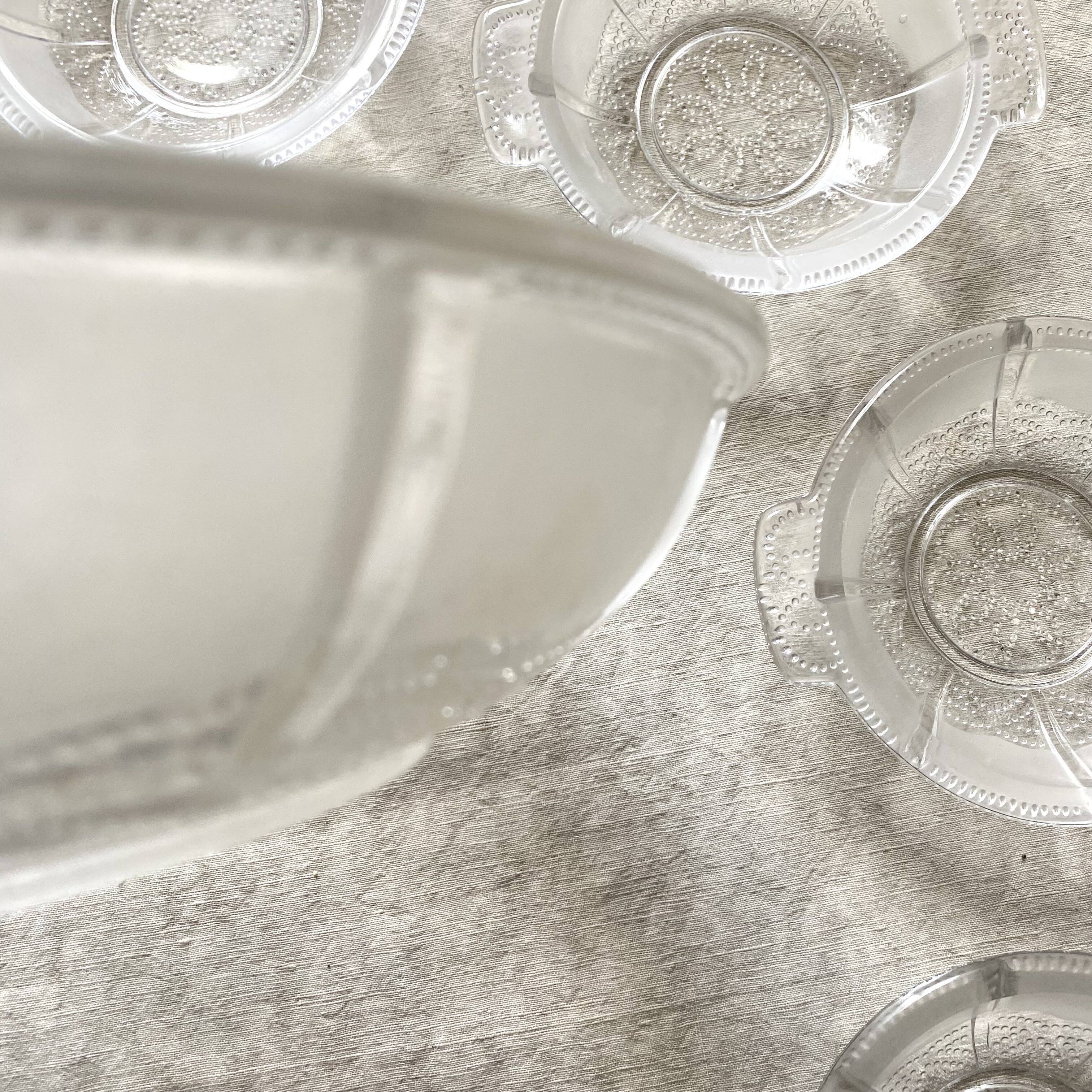 Vintage fruit salad set in glass, bowls and salad bowl