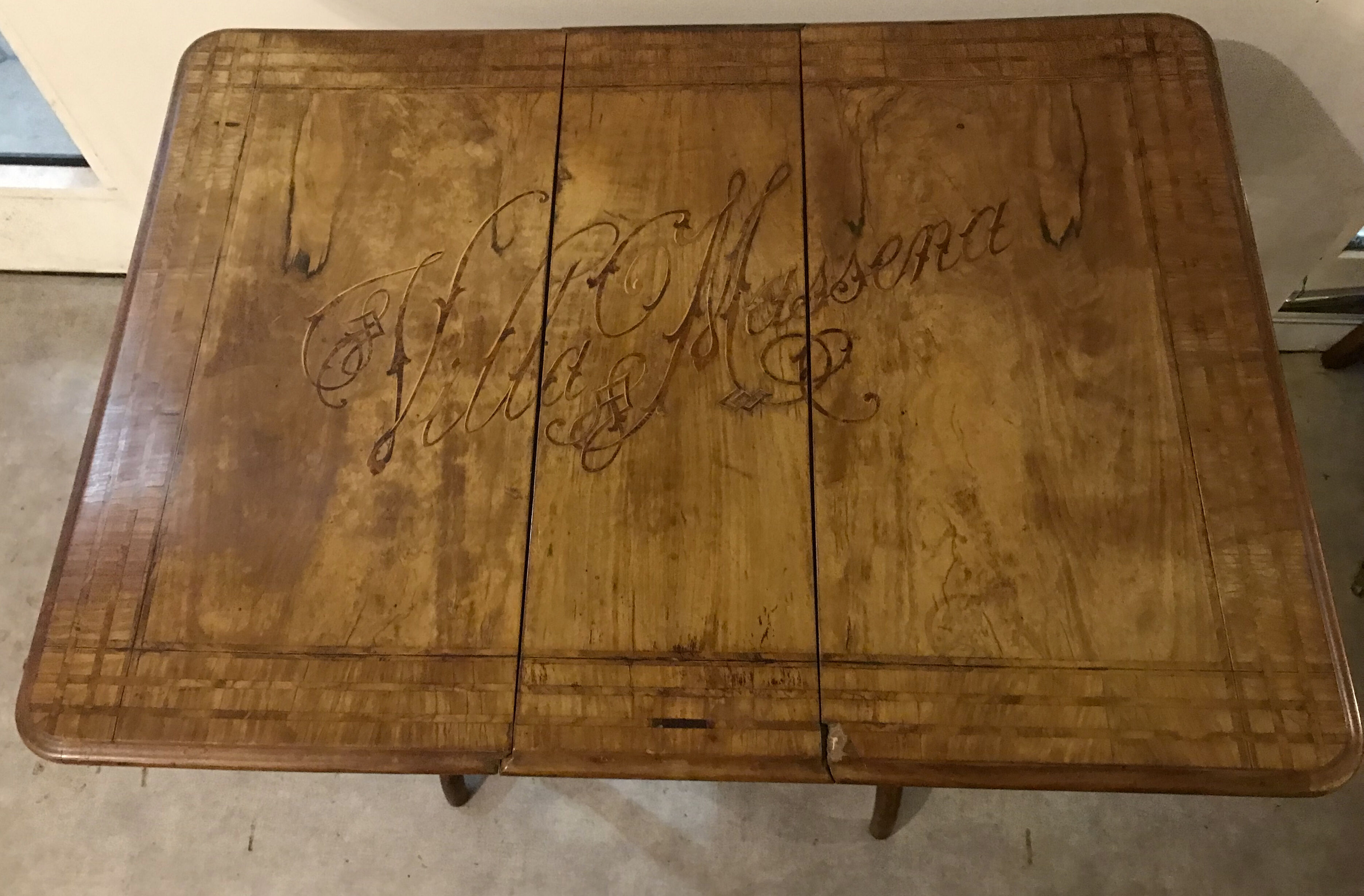 Napoleon iii walnut shutter table with marquetry villa massena nineteenth era