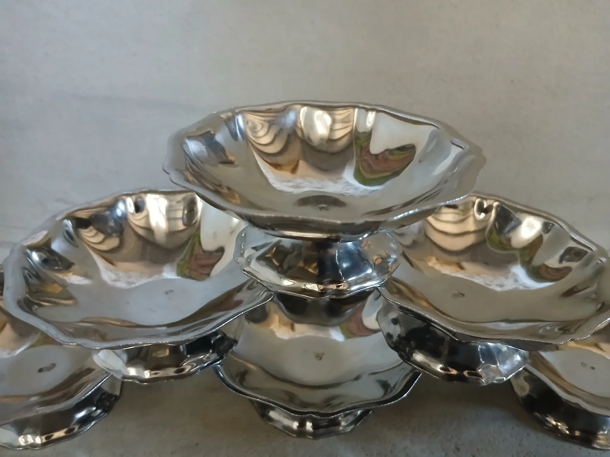 6 antique metal ice cream cups