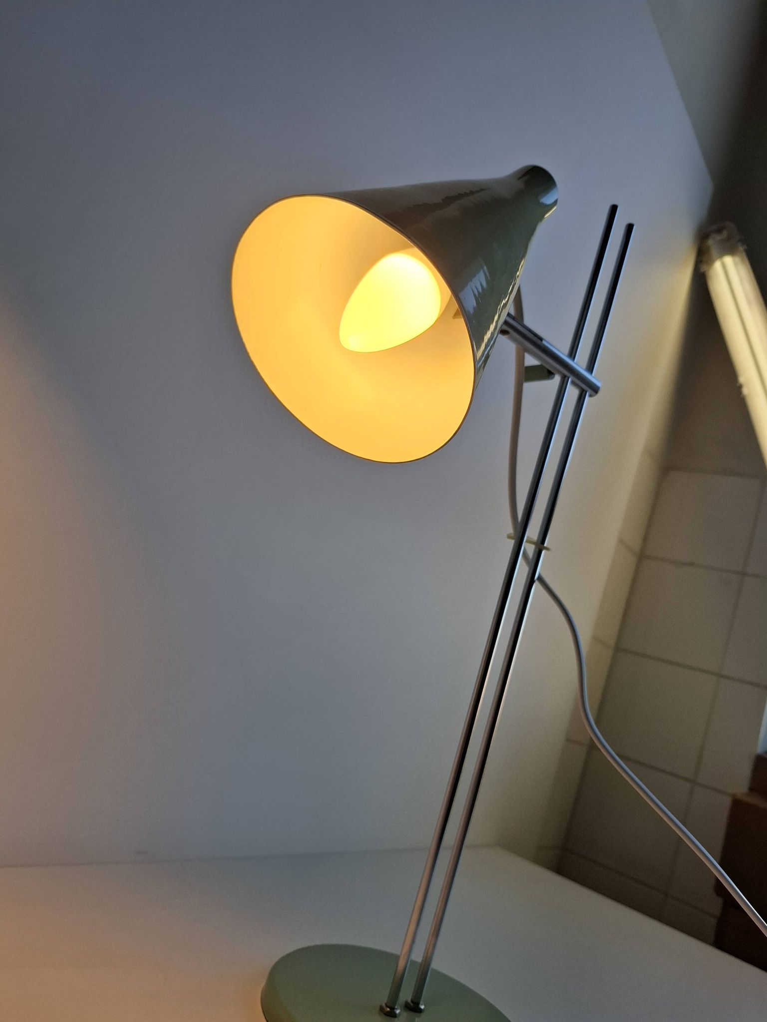 Josef Hůrka for Lidokov Midcentury Modern Table Lamp in Green Metal