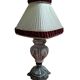 Lampada da Tavolo Vintage in Ceramica dipinta a mano e Velluto Bordeaux