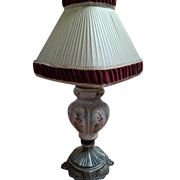 Lampada da Tavolo Vintage in Ceramica dipinta a mano e Velluto Bordeaux